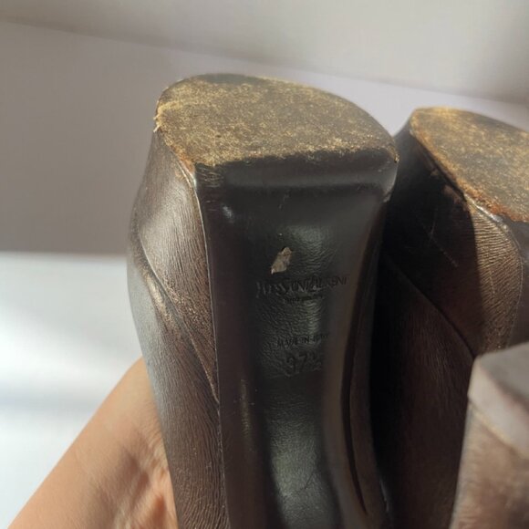 Yves Saint Laurent YSL Paris Metallic Bronze Leather Platform Peep Toe US 7.5 - Picture 10 of 11